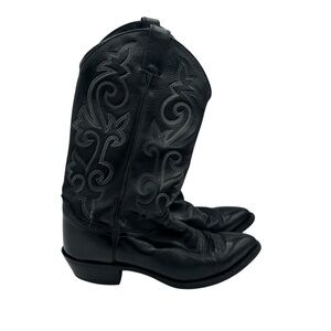 Men’s Justin Black leather Almond Point Toe Cowboy Western Boots 9D